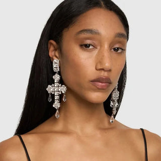 Fashion Water Drop Pendant Cross Earrings Jewelry Exaggerated Rhinestone Crystal Dangle Earrings Accessories