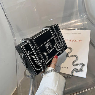 Black and White Box Design Women Casual Purses and Handbags Fashion Clutch Bag Shoulder Chain Bag 2023 Crossbody Bag Pu Leather