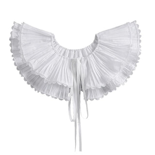 Renaissance Tulle Ruffled Fake Collar Layered Mesh Clown Choker Lace-Up Ribbon Victorian Neck Ruff Shawl Cosplay Props