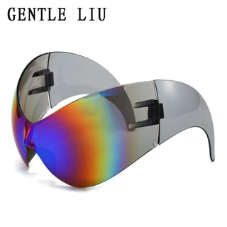 Bug fashion Oversized Y2k Sports Sunglasses Women 2000's Wrap Around Shield Goggle Men Luxury Brand Designer Trends Punk Sun Glasses Oculos