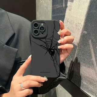Halloween Black Spider Web Print Matte Case for iPhone 16 13 11 12 14 15 Pro Max Mini XR X XS Max 7 8 15 16 Plus SE 2 Soft Cover