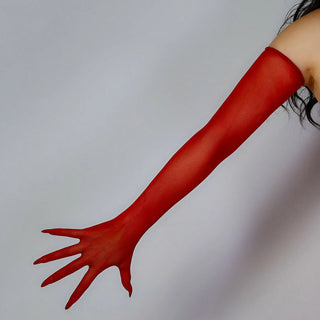 SEAMLESS NET GLOVES Sheer Stretch Silk Mesh Tulle Fishnet Satin Touchscreen RED LLDLLNT