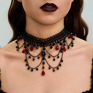 Gothic Multilayer Black Crystal Beads Chain Choker Necklace Vintage Big Cross Pendant Necklace Halloween Jewelry