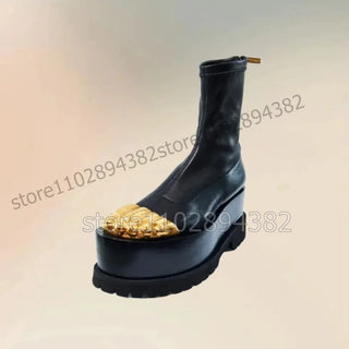 Gold Black Patchwork Five Fingers Boots Slip On Women Shoes Thin High Heels Novel Fashion Party Runway