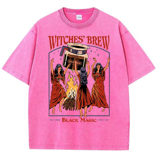 Witches Brew Coffee Black Magic Washed Retro Snow T Shirt Summer Clothes Casual Tee Clothes T-Shirt Cotton Breathable Tops