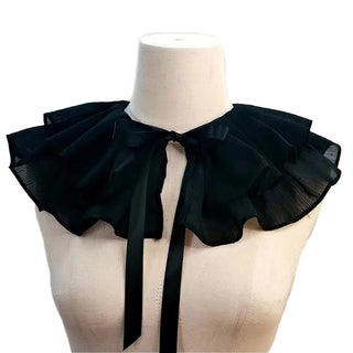 Renaissance Tulle Ruffled Fake Collar Layered Mesh Clown Choker Lace-Up Ribbon Victorian Neck Ruff Shawl Cosplay Props