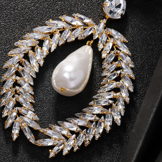 Drop Exaggerate Pearl Dangle Earrings Large Jewelry Statement Heavy Crystal Earrings Prom Catwalk Party