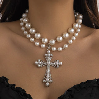 Goth Pearl Cross Necklaces Fashion Gothic jewelry Chokers Cross Pendant Necklace Party Jewelry Gifts
