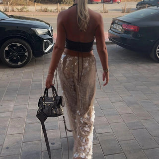 Mermaid Glitter Sequin Embroidery Loose Fit Long Pants