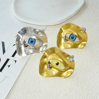 New Exaggerated Baroque Style Metal Plated Blue Eyes Open Ring Fashion Jewelry Accessories