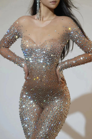 Illusion Rhinestones Jumpsuit Costume Onesie