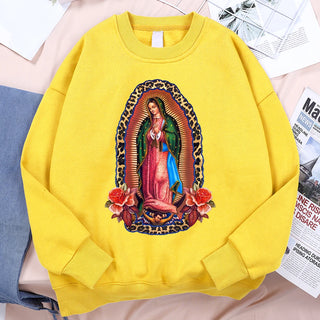 Señora De Guadalupe Sweatshirts Loose Hoodie Cartoon Fleece Hoody Clothing Casual O-Neck Hoodie Pullover