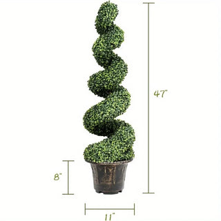 4 FT Spiral Boxwood Topiary Tree Artificial Boxwood Spiral Tree with Realistic Leaves and Cement Pot Fake Greenery Tree
