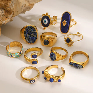 Devil's Eye Design Blue stones Stainless Steel 18K Gold Color
