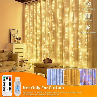 6M USB Curtain String Lights Decor LED Garland Fairy Light 8 Mode Home Party Holiday Decoration
