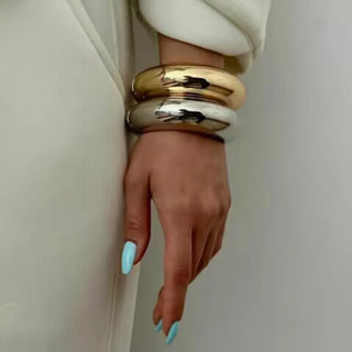 Exaggerated Heavy Metal Spring Bangles Vintage Fashion Gold Silver Bracelets Jewelry