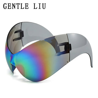 Bug fashion Oversized Y2k Sports Sunglasses Women 2000's Wrap Around Shield Goggle Men Luxury Brand Designer Trends Punk Sun Glasses Oculos