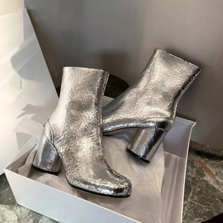 2026 Autumn Winter Soft Leather Split toe Tabi Women Ankle Boots Fashion Zip Thick High heels Chelsea Chunky Shoes Short Booties