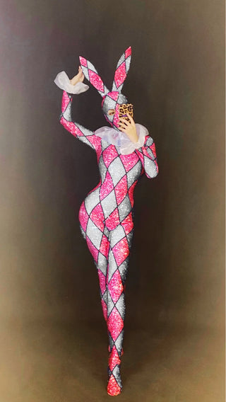 Halloween Designer Jumpsuit Bunny harlequin circus sideshow Cosplay Costume Collar Costume