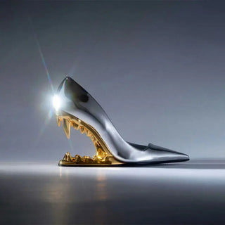 New Pointed Shallow Mouth Metal Fabric Tiger Teeth Slope Heels