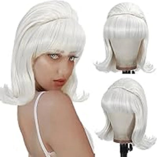 Synthetic  A 14-inch black vintage period women's short straight wig with flat bangs is perfect for everyday holiday parties
