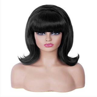 HAIRJOY Synthetic Hair Pink updo Wig 70s Pinup Pelucas 60s Beehive  Vintage Look Halloween Costume Women Curly Wig wtih Bang
