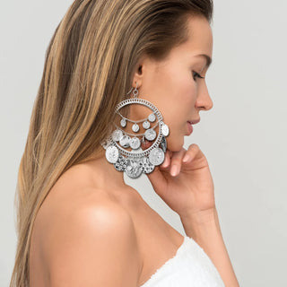 Vintage Coins Big Hoop Dangle Earrings Geometric Tassel Ear Pendants Jewelry Accessories