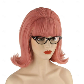HAIRJOY Synthetic Hair Pink updo Wig 70s Pinup Pelucas 60s Beehive  Vintage Look Halloween Costume Women Curly Wig wtih Bang