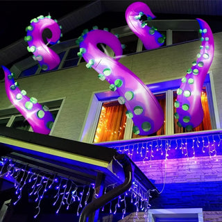 Five 5-foot Long Inflatable Glowing Giant Octopus Tentacles for Halloween, with Built-in LED and Halloween Window Decoration