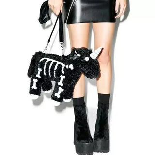 Dark Skelly Unicorn crossbody bag Gothic Rock Pink Plush Flying Horse Skeleton Stuffed