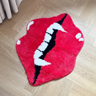 Red Lip Tufted Rug Halloween Vampire Teeth Handmade Kitchen Mat Soft Non Slip Carpet Living Room Bedroom Home Decor Gifts