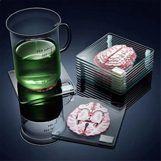 Brain Specimen Coasters home decor Set 3D Organ Brain Halloween Artwork Brain Slices Square Acrylic Drinks Table Coaster