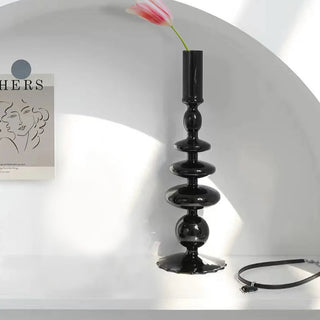 Black Glass unique Candle Holder Living Room Modern Halloween Decoration Table Creative Candlestick Glass Vase Bookshelf Decor