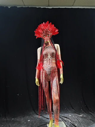 Red Dragon Mask Headdress Performance Clothing Nightclub Red Exaggerated Headwear Performance Clothing