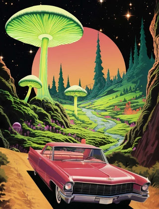 Retro Surrealism Space UFO Trippy Poster Canvas Painting Wall Art Pictures Home Room Decor
