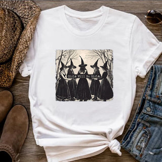 Vintage Girls Will Be Girls Witch Shirt Funny Witch Shirts Tees Halloween Women Vintage Clothes Witchy Vibes Graphic T Shirts