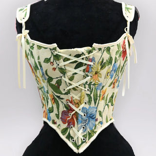 Corset Bustier Ovberbust Floral Beige Print Bodice Lace Up Front Boned Costume Shaping Tops Slimm Waist Tummy Contr
