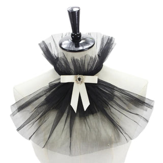 Renaissance Tulle Ruffled Fake Collar Layered Mesh Clown Choker Lace-Up Ribbon Victorian Neck Ruff Shawl Cosplay Props