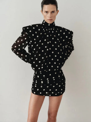 Polka Dot Print Mini Ruched Elegant Retro