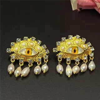 Third Eye Freshwater Pearl Tassel fashion cocktail Ring earrings face jewelry Halloween witch eye