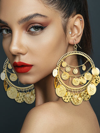 Vintage Coins Big Hoop Dangle Earrings Geometric Tassel Ear Pendants Jewelry Accessories