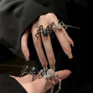 Dark Spider Open Ring Retro Moonstone Black Ring Halloween New Gothic Jewelry faux  pearl