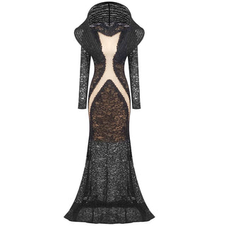 custom Lace Accent Maxi Dress High Neckline Cut-out Tulle Fabric Long Sleeves Floor Length Cocktail Party Evening Gowns