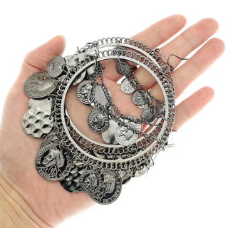 Vintage Coins Big Hoop Dangle Earrings Geometric Tassel Ear Pendants Jewelry Accessories