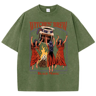 Witches Brew Coffee Black Magic Washed Retro Snow T Shirt Summer Clothes Casual Tee Clothes T-Shirt Cotton Breathable Tops