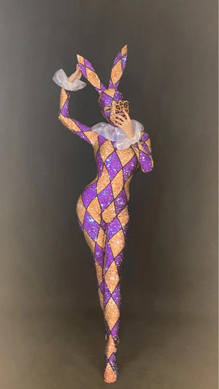 Halloween Designer Jumpsuit Bunny harlequin circus sideshow Cosplay Costume Collar Costume