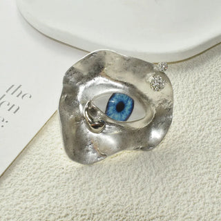 New Exaggerated Baroque Style Metal Plated Blue Eyes Open Ring Fashion Jewelry Accessories