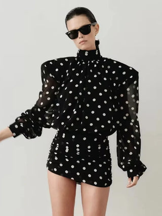 Polka Dot Print Mini Ruched Elegant Retro