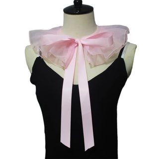 Renaissance Tulle Ruffled Fake Collar Layered Mesh Clown Choker Lace-Up Ribbon Victorian Neck Ruff Shawl Cosplay Props