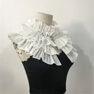 Victorian Layered Ruffle Detachable False Collar Women Vintage Renaissance Tiered Pleated Neckwear Shawl Cape for Female Dress